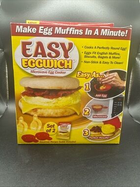 Set Of 2 EASY EGGWICH MICROWAVE EGG MUFFINS COOKER IN A MINUTE-NEW IN BOX